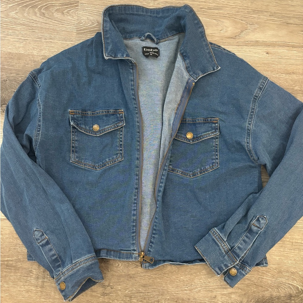 Bebe denim jacket zip size medium - Bebe Jean jacket zipper denim jacket medium